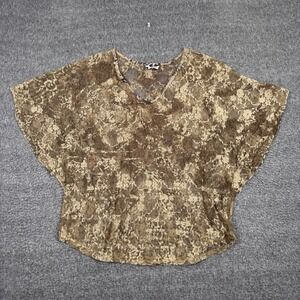 Lavish Plus Lace Top Womens Tan Large Floral Batwing Sleeve Glam Western Y2K